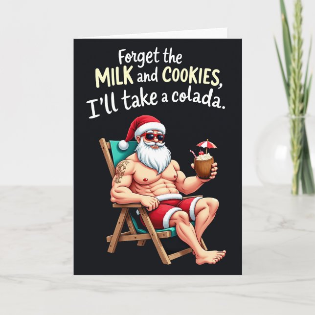 Muskulös Santa Colada Rolig Tropisk Jul Kort (Framsida)