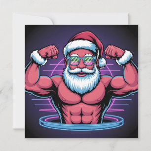 Muskulös Tomte Kroppbyggare Illustration Julkort