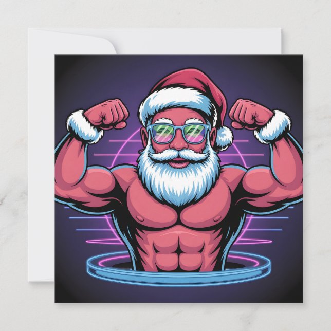 Muskulös Tomte Kroppbyggare Illustration Julkort (Framsida)