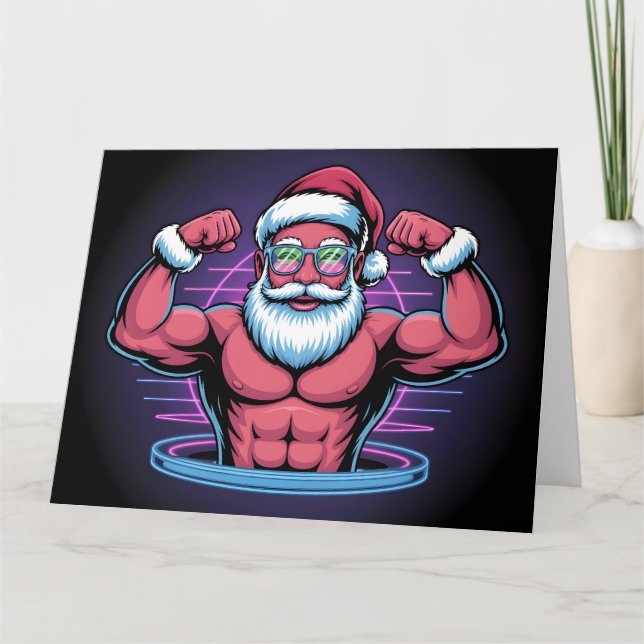 Muskulös Tomte Kroppbyggare Illustration Kort (Framsida)
