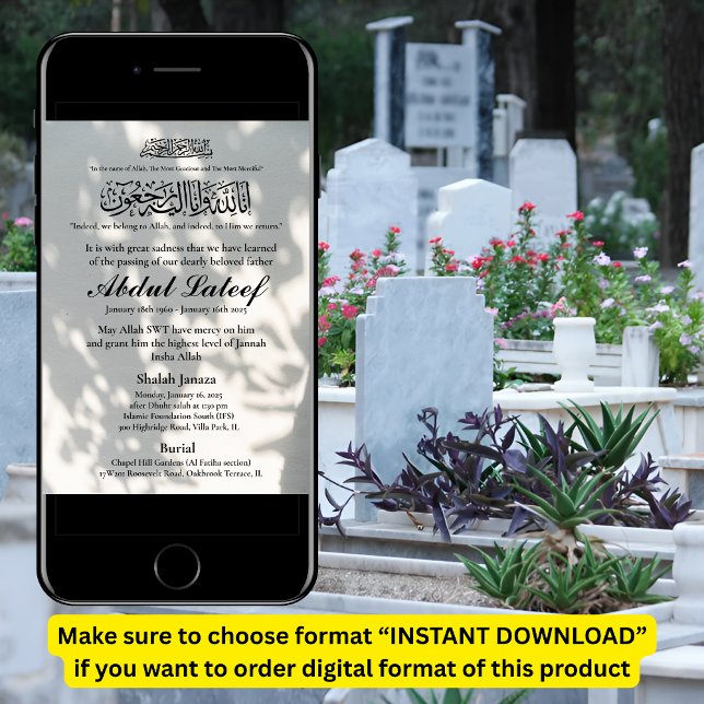 Muslim Death Announcement Male Janaza Prayer Inbjudningar (Skapare uppladdad)