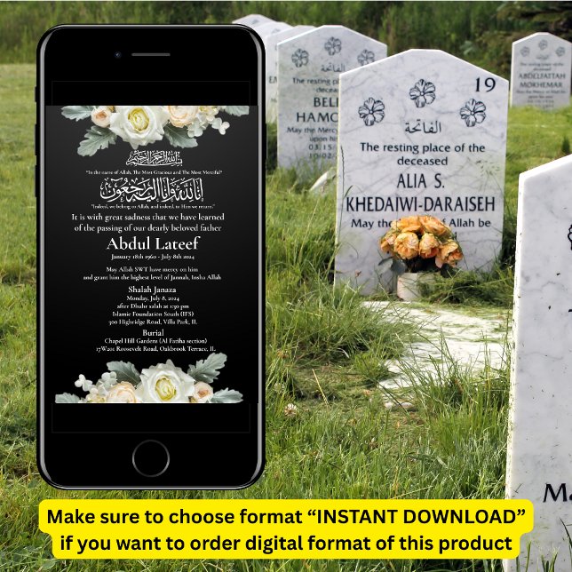 Muslim Death Announcement Male Janaza Prayer Inbjudningar (Skapare uppladdad)