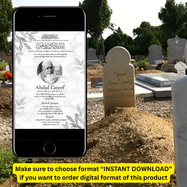 Muslim Death Announcement Male Janaza Prayer Inbjudningar (Skapare uppladdad)