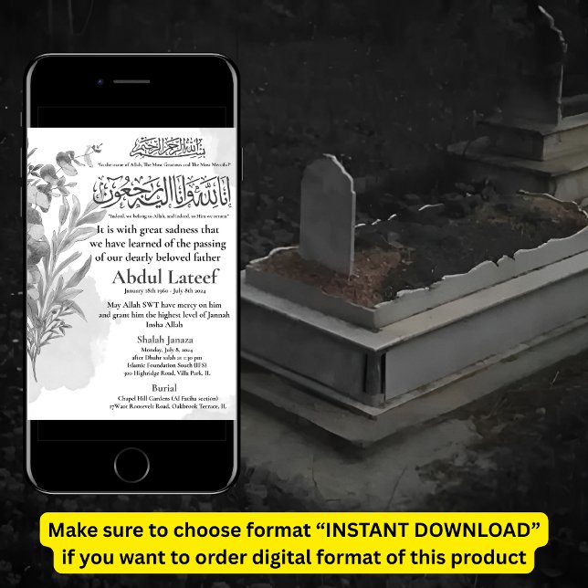 Muslim Death Announcement Male Janaza Prayer Inbjudningar (Skapare uppladdad)