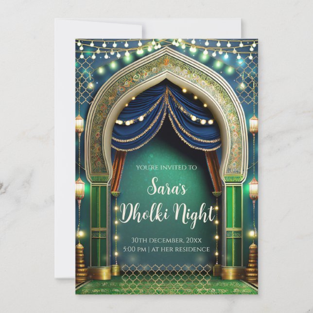 Muslim Dholki-inbjudningar & Mehndi-inbjudningar Inbjudningar (Framsida)