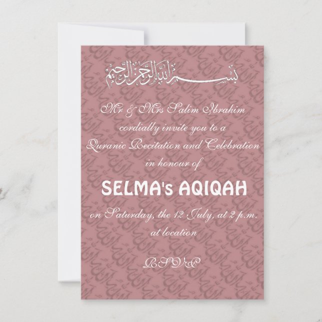 Muslim flicka Rosa Aqiqah Inbjudningar (Framsida)