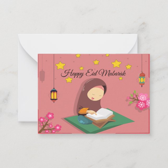 Muslim Girl Read Alquran Anteckningskort (Framsida)