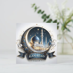 Muslim Golden Navy Blue Mosque Eid Mubarak Julkort