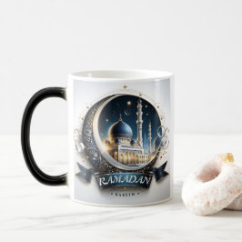 Muslim Golden Navy Blue Mosque Eid Mubarak Magisk Mugg