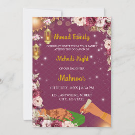 Muslim Mehndi Nattinbjudan, Henna-inbjudan Inbjudningar