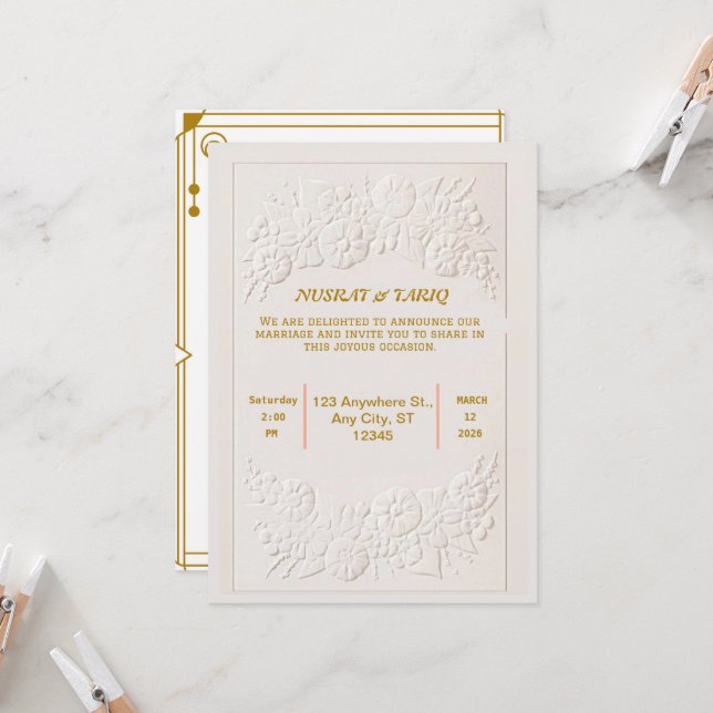 Muslim Nikah Islamiska bröllopsinbjudan Inbjudningar (Fram/Back In Situ)