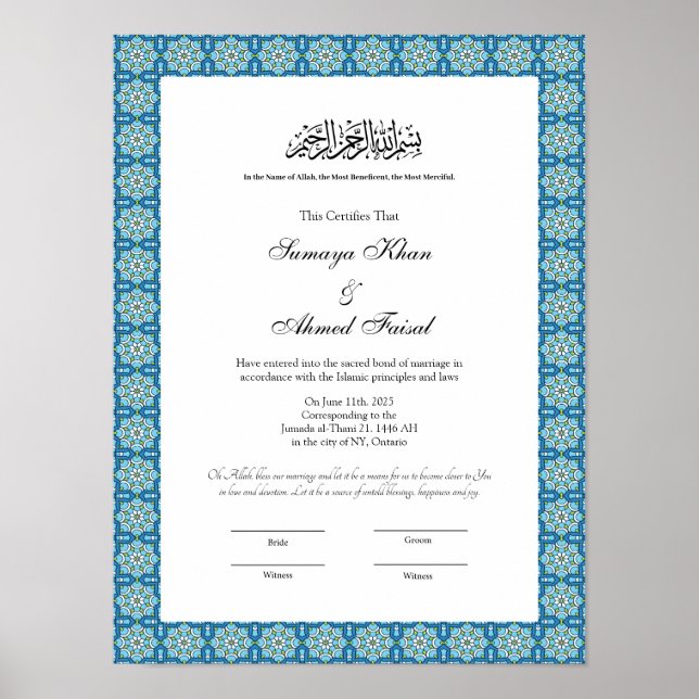 Muslim nikkah-certifikat poster (Framsidan)