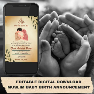 Muslim Pojke Birth Notice New Parent Inbjudningar