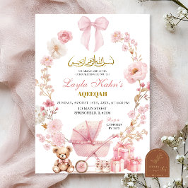Muslim Rosa Bow Coquette Barnvagn Baby Shower Inbjudningar
