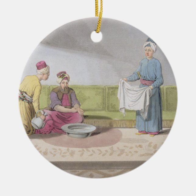 Muslim som utför hans Ablutions, pläterar 34 från Julgransprydnad Keramik (Framsidan)