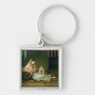 Muslimdam som Reclining, 1789 (olja på kanfas) Fyrkantig Silverfärgad Nyckelring