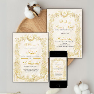 Muslimische Hochzeitseinladung mit goldenem Blumen Inbjudningar