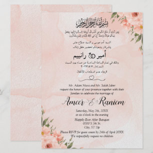 Muslimsk Arabisk Engelsk Blommig Rosa Akvarell Inbjudningar