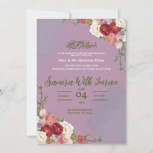 Muslimsk bröllopsinbjudan till Blommigt av och Gr Inbjudningar
