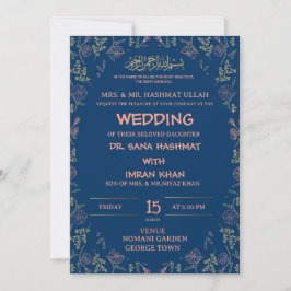 Muslimsk bröllopsinbjudan till Bue & Peach Blommig Inbjudningar