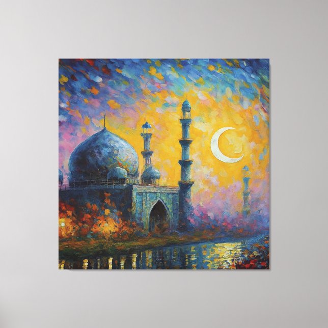 Muslimsk moské Crescent Stars målning Canvastryck (Framsida)