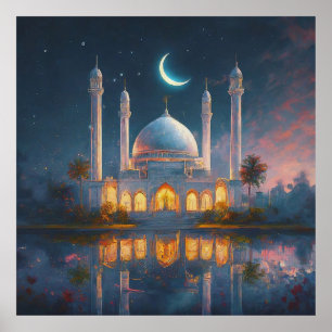 Muslimsk moské Crescent Stars målning Poster