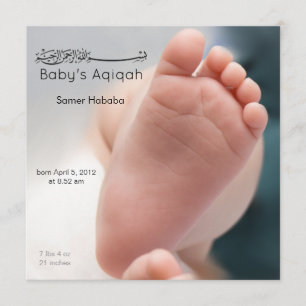 Muslimska baby fotfötter aqiqah-födelseinbjudan inbjudningar
