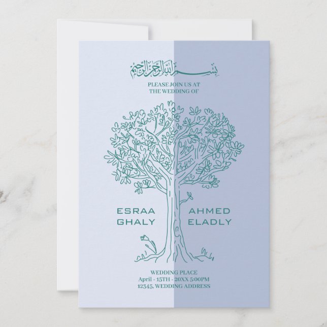 Muslimska engelska | Blommarna Träd Bröllop i , bl Inbjudningar (Framsida)