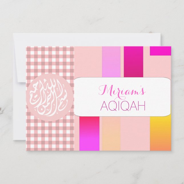 Muslimska flicka rosa aqiqah Islamic Inbjudningar (Framsida)