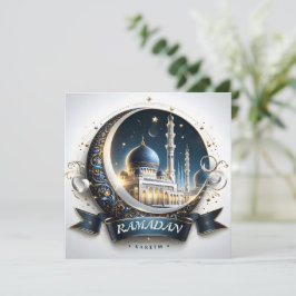 Muslimska gyllene marinblå moskén Eid Mubarak Julkort