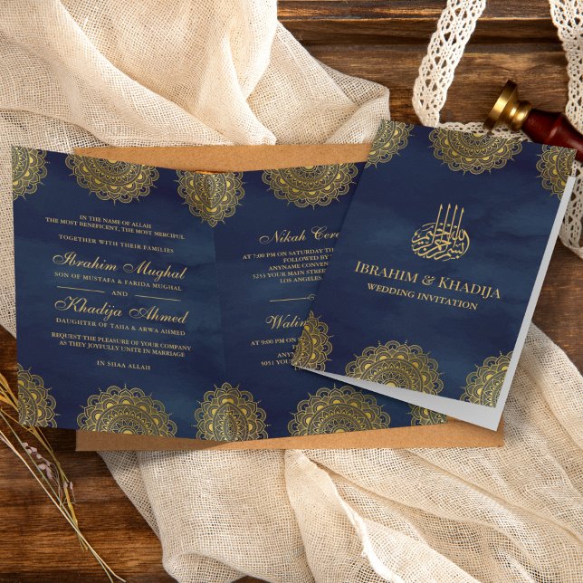 Muslimska marinblått och Guld asiatiska Motif-musl Inbjudan (Skapare uppladdad)