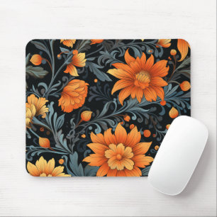 Musmattor med orange blommor och blågröna