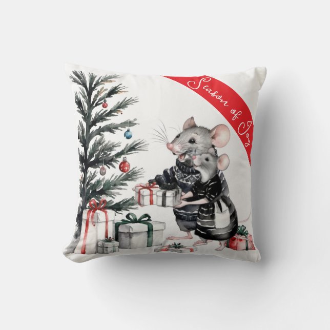 Muspar med Julgran Helgdag Pillow Kudde (Framsida)