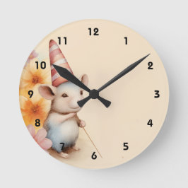 Musse med strimmig hatt rosa av orange rund klocka