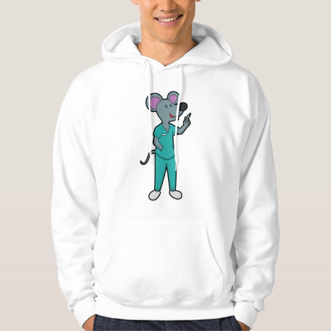 Musse som sjuksköterska vid vaccination med spruta hoodie (Framsida)