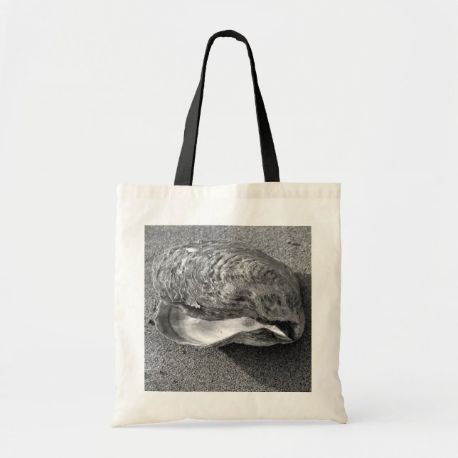 Mussel Snäcka Black and White Beach Tote Bag Tygkasse (Framsidan)