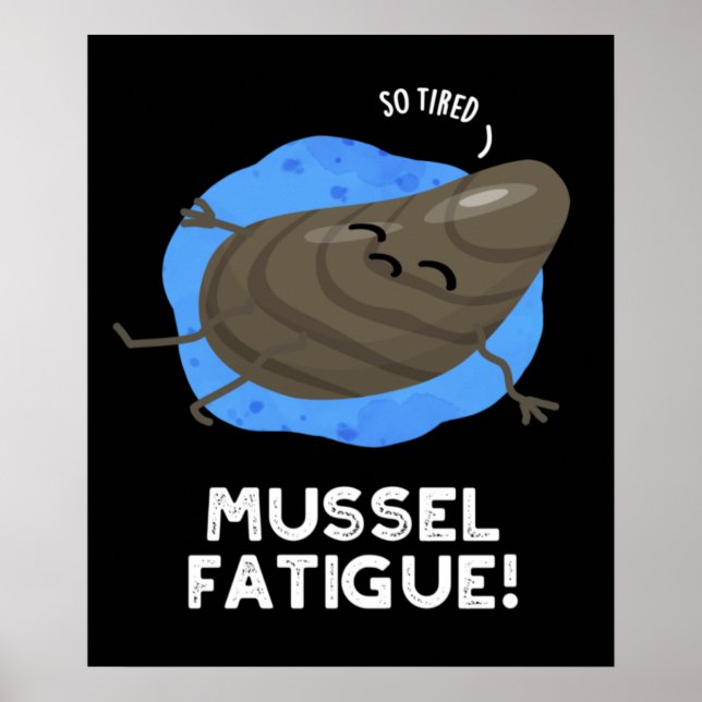 Mussel Tatigue Funny Animal Muscle Pun Mörk BG Poster (Framsidan)