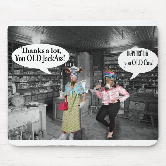 Mussepad grattis på födelsedagen ko och jackas musmatta (Framsidan)