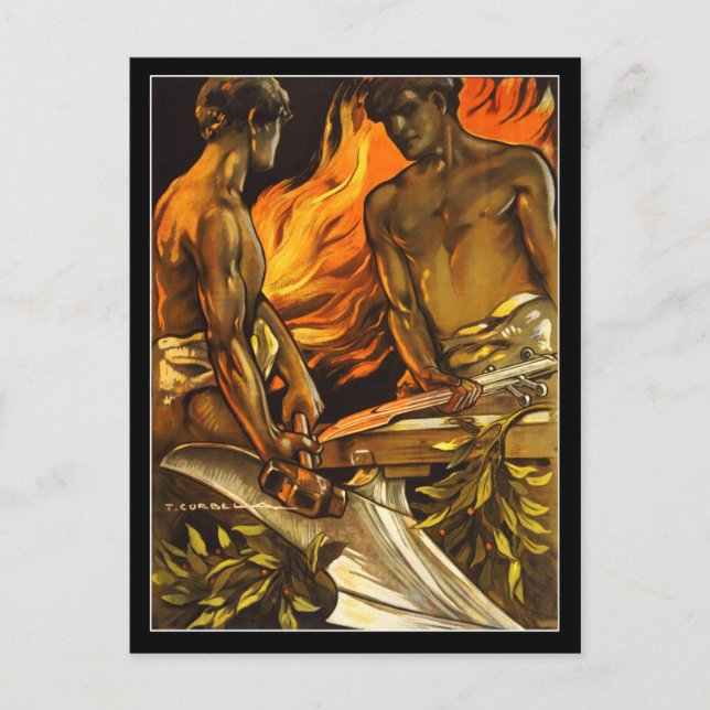 Mussla, Shirtless Manar som arbetar på en Forge Vykort (Framsida)