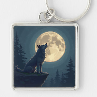 Must-Have! Moonlight Wolf Keychain Full of Emotion Fyrkantig Silverfärgad Nyckelring