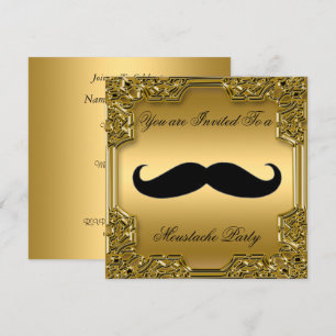 Musta mustasch Födelsedagsfest Inbjudan Guld