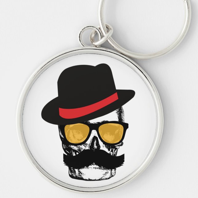 Mustach calavera med stil rund silverfärgad nyckelring (Framsidan)