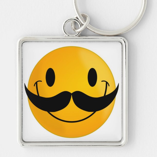 MUSTACHE ANSIKTE FYRKANTIG SILVERFÄRGAD NYCKELRING (Framsidan)