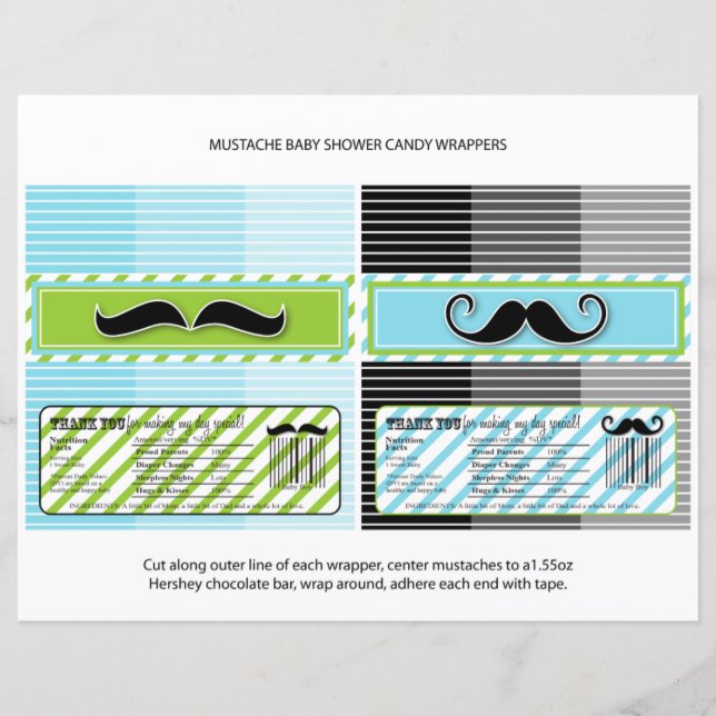 Mustache Baby Shower Chocolate Pub Wrappare (Framsida)