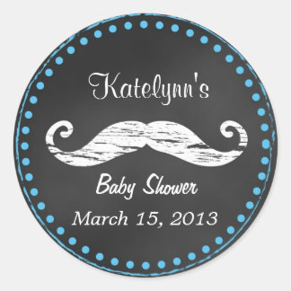 Mustache Baby Shower Favor Sticker Runt Klistermärke