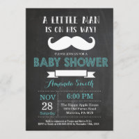 Mustache Baby Shower-inbjudan Aqua och Grått
