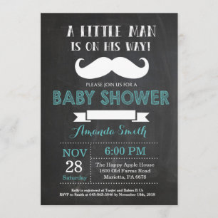 Mustache Baby Shower-inbjudan Aqua och Grått Inbjudningar