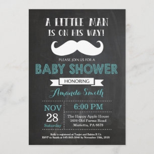 Mustache Baby Shower-inbjudan Aqua och Grått Inbjudningar