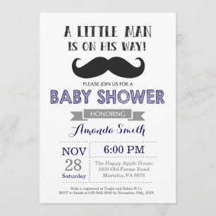 Mustache Baby Shower-inbjudan, marinblått och Gråt Inbjudningar