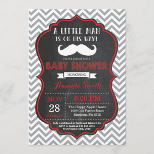 Mustache Baby Shower Inbjudan Red och Grått